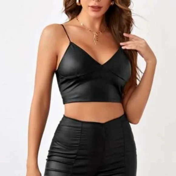 Faux Pleather Black Crop Top​ - Picture 2 of 10